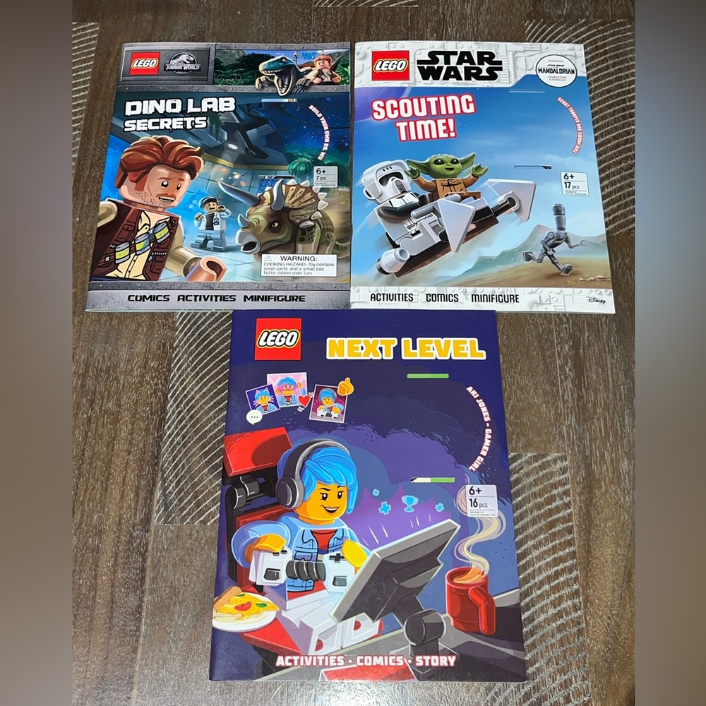 Lot of 3 Lego Activities Books Comics Star Wars Jurassic World Next Level